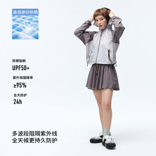 icree原创轻薄透气连帽颜值外套 户外运动宽松短款灰色拼接防晒衣 - 图0
