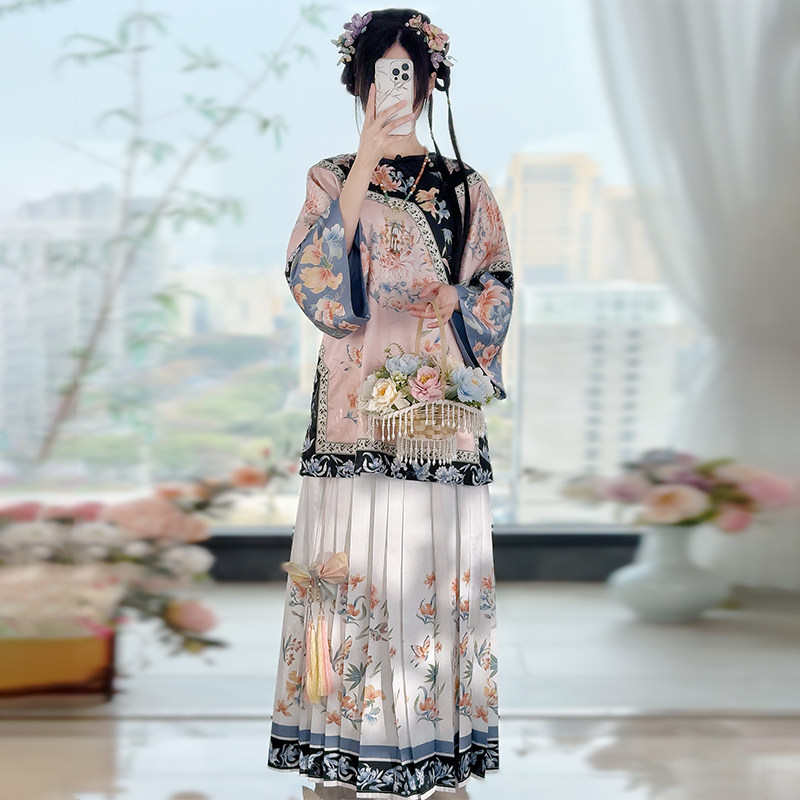 花琅阁原创清汉女两件套国风清朝古装印花上衣百褶裙新中式一片式,淘宝优惠券,粉丝福利购,淘宝优惠卷