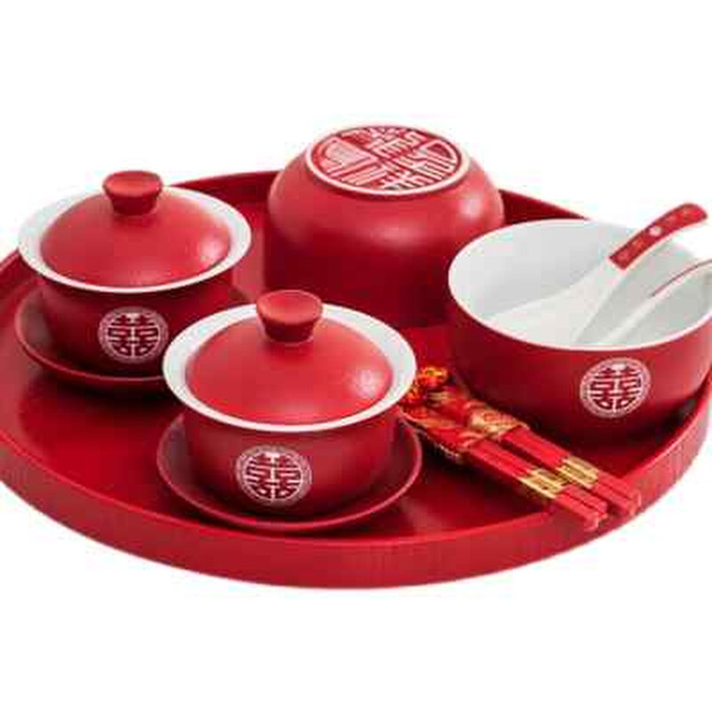 New style toasting tea cup, wedding wedding bowl set, newlywed wedding cup, wedding tea set, two pairs, four dowry bowls and chopsticks