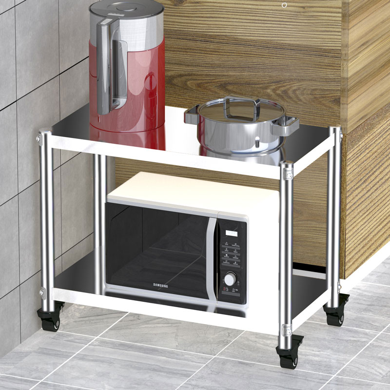 加厚不锈钢厨房置物架落地多层收纳架夹缝收纳架微波炉整理架带轮 - 图1