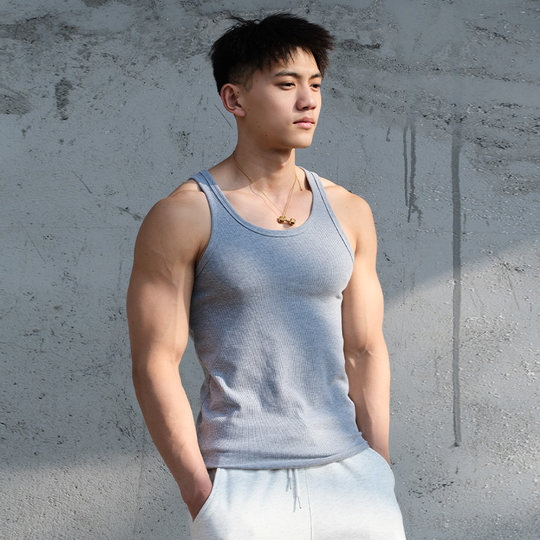 Vest Up夏季弹力修身粗罗纹贴身吸汗健身背心男款运动跑步无袖潮