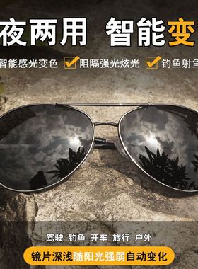 钓鱼专用偏光太阳眼镜男士蛤蟆镜开车变色飞行员防紫外线日夜两用