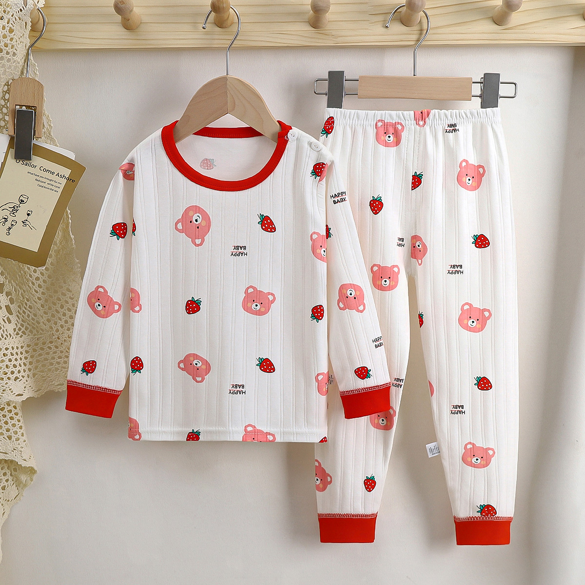 A类儿童纯棉秋衣秋裤男女童提花全棉 - 图0