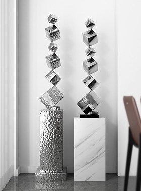 现代极简客厅酒店l大堂装饰高档样板房几何不锈钢高级感艺术摆件