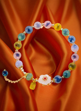 适用小红书爆款香灰瓷粉糖心玛瑙水晶手链手串饰品礼物a2126