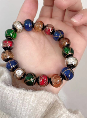 适用香灰琉璃手串小红书同款金箔多宝吞金兽手链抖音十全十a2095