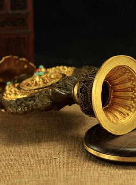 适用藏传精品纯铜加紫檀木底座组合八吉祥 吉祥八宝组合古典a0043