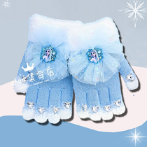 Princess Elsas Five-finger Glove Children points to 4-10-year-old Winter Warm Girl Students girls plush girl