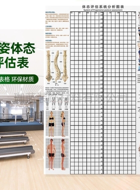 体态评估图墙贴健身房体测表瑜伽馆私教身体姿势网格纸体位体姿图