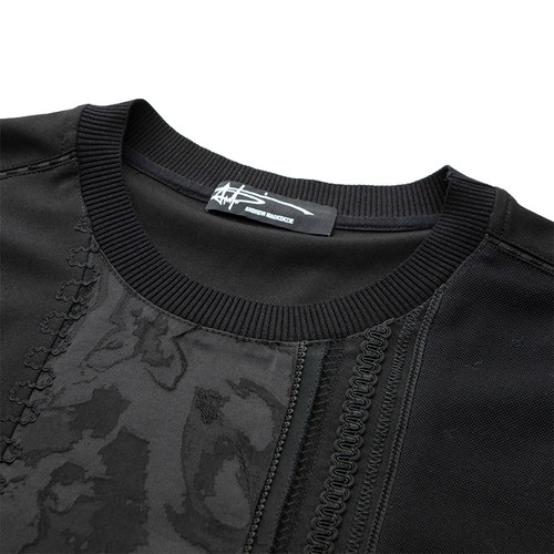 ANDREW MACKENZIE男士 春夏款休闲舒适圆领拼接长袖T恤上衣 - 图1