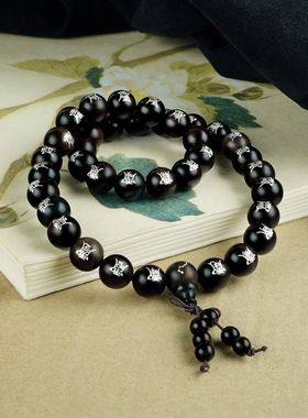 道家黑檀木镶银斗部三十六天罡手持道家手串饰品北斗珠子道法饰品