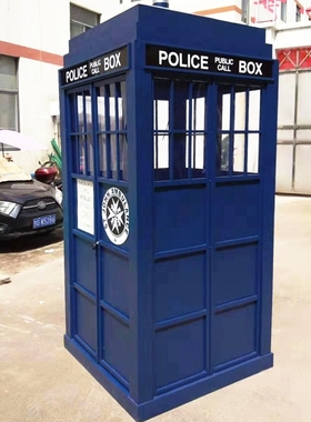 定制复古电话亭钢化玻璃镀锌材质防腐防锈纯手工打造铁艺模型摆件