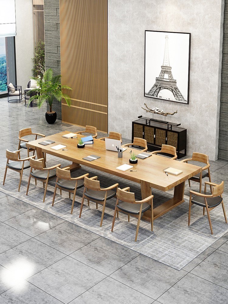 北欧实木会议桌长桌大板桌原木工业风办公桌会议室工作台简约现代