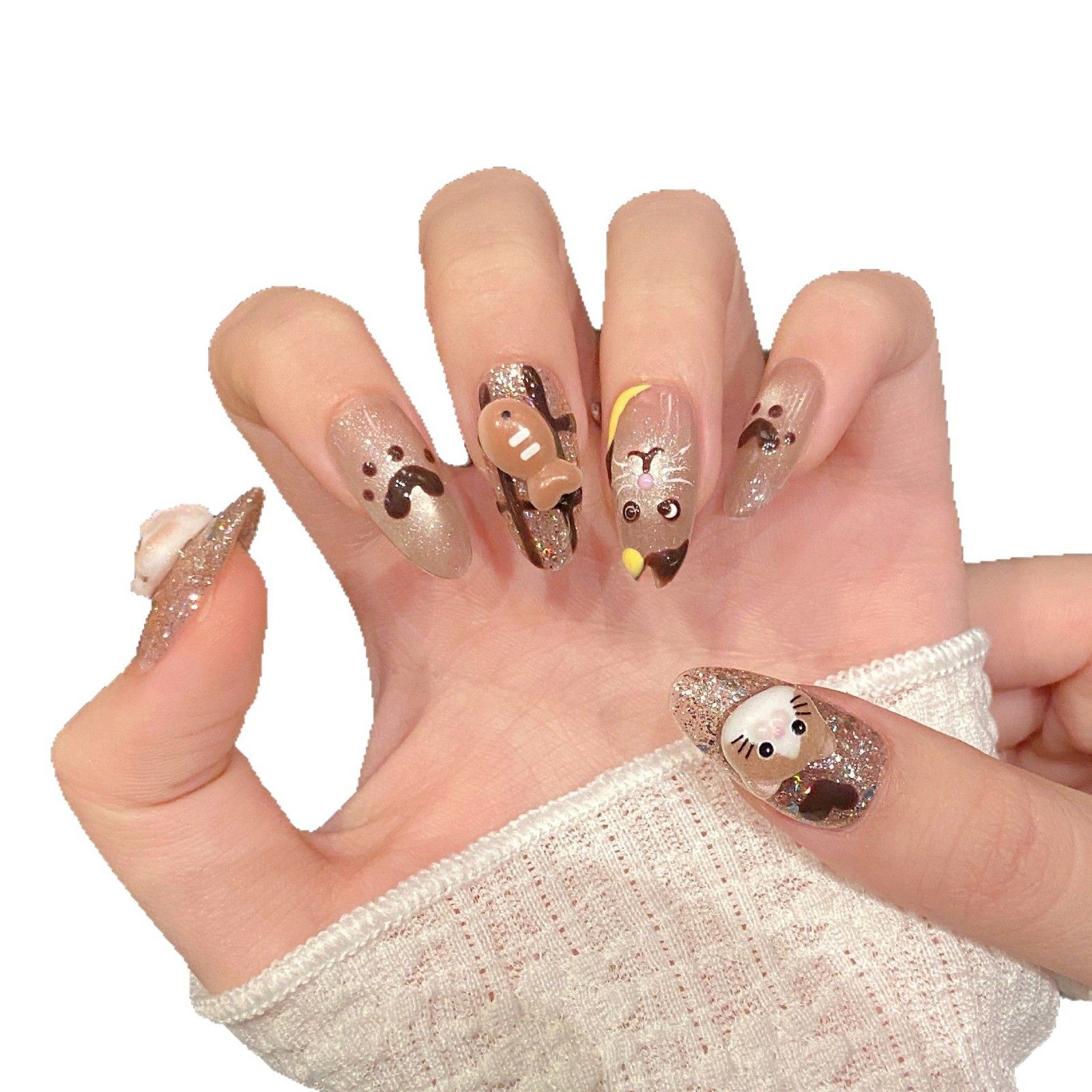 魅甲 黑皮猫咪卡通可爱美拉德豹纹追光猫眼可拆卸纯手工穿戴甲,淘宝优惠券,粉丝福利购,淘宝优惠卷