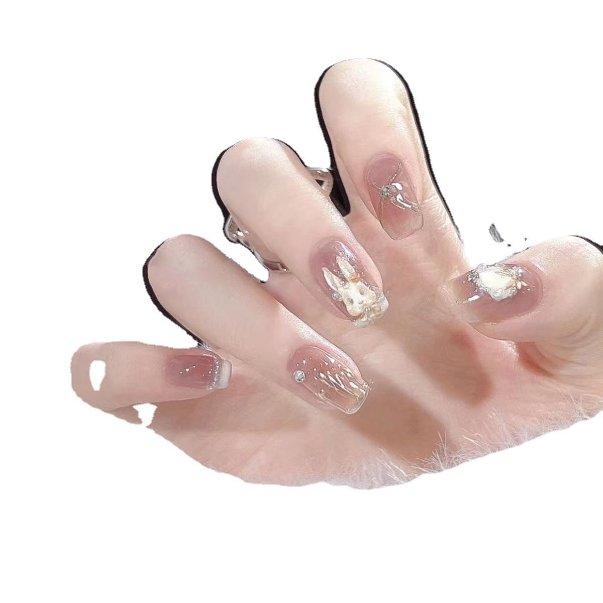 手工美甲穿戴甲假指甲贴片新款本命年兔子美甲洛可可兔可拆卸,淘宝优惠券,粉丝福利购,淘宝优惠卷