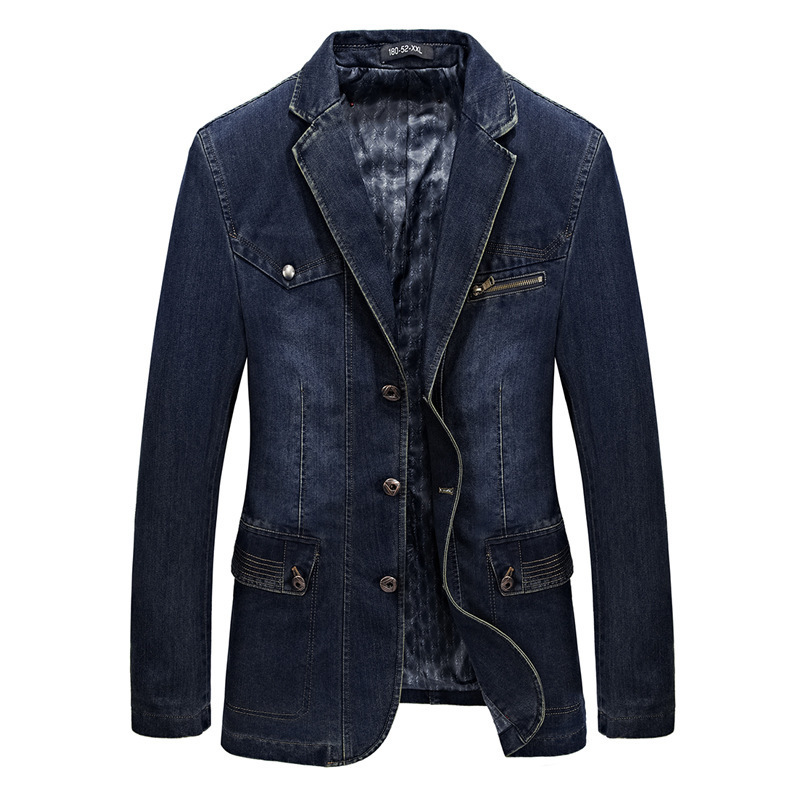 Slim denim suit with denim jacket韩版修身牛仔小西装夹克外套-图0