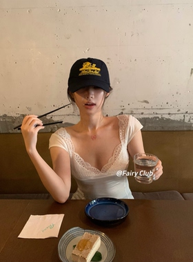 春夏刺绣棒球帽蓝色美式复古小众撞色软顶鸭舌帽防晒 显脸小帽子