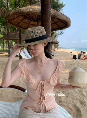 法式度假风金色花朵项链vintage小众高级感复古轻奢气质锁骨链女