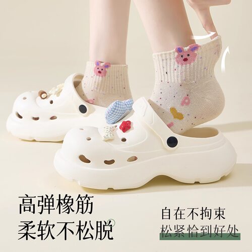 【5/10双】袜子女纯棉100%全棉防臭春秋薄款条纹短袜可爱少女潮流 - 图2