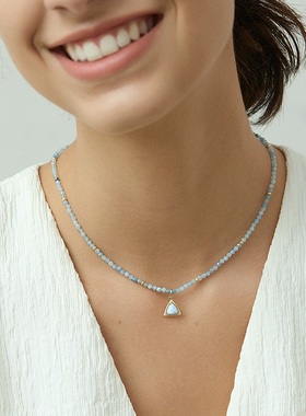 VEKE「夏日蓝」925银项链海蓝宝精致高级感澳宝锁骨链NC16059A