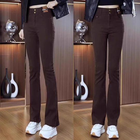 Черные женские джинсы приталенного кроя, весна-осень 2025, новые узкие универсальные брюки-клеш с высокой талией, облегающие брюки-подковы