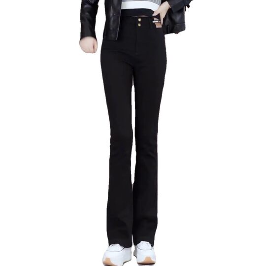 Черные женские джинсы приталенного кроя, весна-осень 2025, новые узкие универсальные брюки-клеш с высокой талией, облегающие брюки-подковы