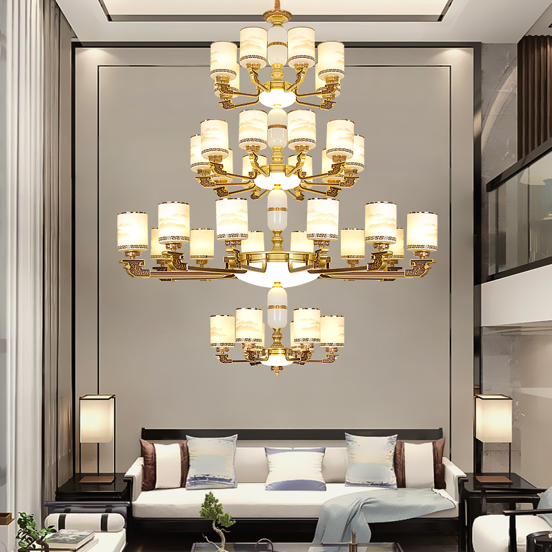 新中式复式楼客厅大吊灯别墅中空楼中楼挑高跃层自建房四五层灯_虎窝淘