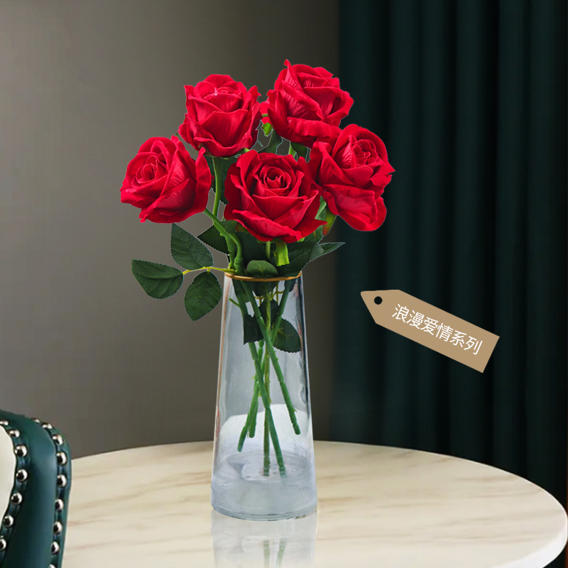 保湿玫瑰仿真花束客厅卧室装饰品餐桌干花摆件婚庆假花插花瓶摆设 - 图2