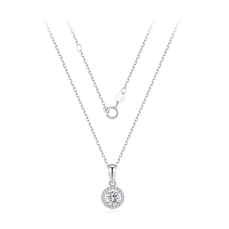 TopMiya【培育】人工人造钻石围镶显钻项链女18K金锁骨链吊坠送礼 - 图0