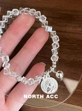 NORTHACC新中式白水晶人像s925银圆牌手串女小众设计感简约手链