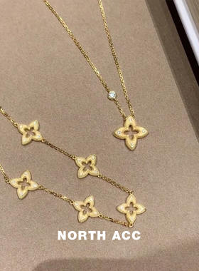 NORTHACC欧美复古拉丝四叶草手链女款轻奢高级感花朵镀金花瓣手饰