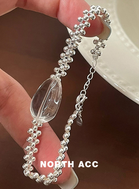 NORTHACC小众设计编织双层玻璃银手链ins简约高级感轻奢S925纯银