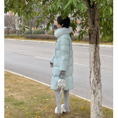 【冬日悸语】小娜椒小个子冬季保暖立领狐狸毛领长款加厚羽绒服女 - 图2