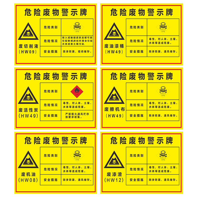 危险废物警示牌PVC板废机油废切削液废油漆桶废电瓶废擦机布污泥危险废物标识牌安全标示提示警告标志贴定制 - 图0