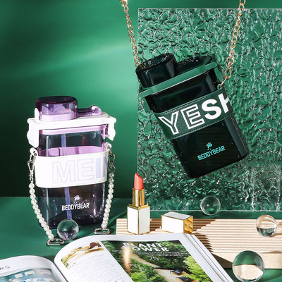 杯具熊方形吸管杯儿童夏季水壶宝宝便携飞碟水壶成人高颜值水杯子