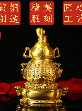 黄铜葫芦摆件葫芦如意金蟾底座百福葫芦天医葫芦客厅店铺福禄如意