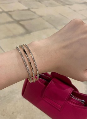 爆闪锆石三层手镯开口镶钻百搭