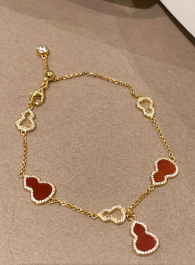 S925纯银红玛瑙葫芦手链女新中式