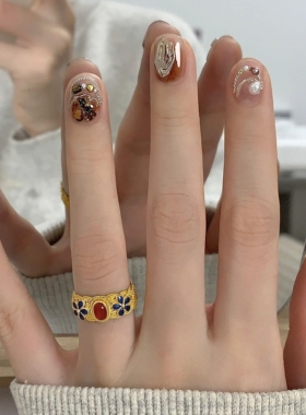 复古风珐琅花丝戒指女新中式古