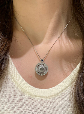 蓝花水晶罗盘项链女新中式国风