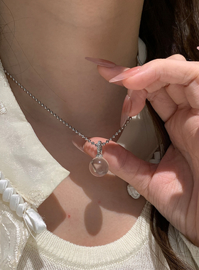 天然白水晶镶钻项链女气质优雅感