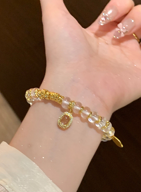 中式白水盘缠手串金色弹力手饰女