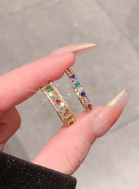 彩虹宝石开口戒指女小众锆石指环