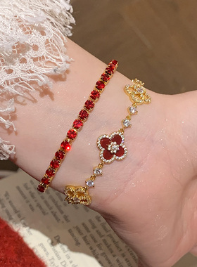 新年红爆闪钻排钻手链女轻奢贵气