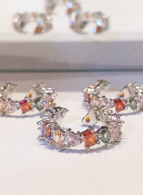 梦幻彩虹锆石戒指女满钻小众设计