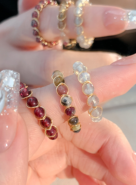 天然石碧玺戒指女可调节小众复古