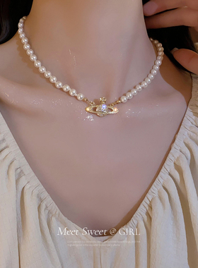 星球爆款珍珠项链轻奢小众高级感锁骨链女款2025新款气质颈链配饰