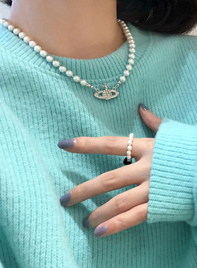 少女绮梦~立体星球珍珠项链配饰女高级感毛衣链锁骨链颈链choker