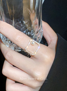 时尚珍珠开口戒指女轻奢高级感小众设计个性食指戒新款指环手饰