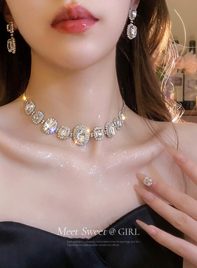 夸张钻石礼服项链耳环套装2025新款锁骨链轻奢小众高级感颈链配饰